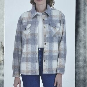 Sage Collective Women's L Plaid Jacket Gray Polyester H0090